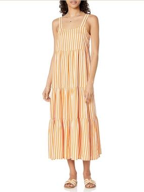 The Drop Peach and White Striped Midi Sundress